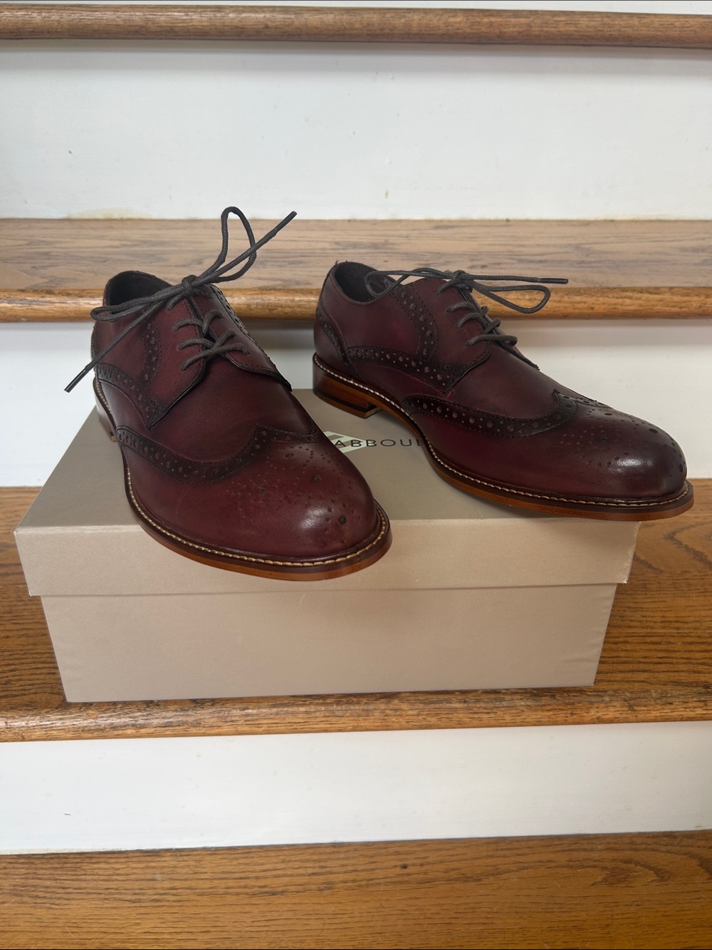 Joseph Abboud Men's Burgundy Wingtip Oxfords 8.5 D J. A. Greenwood NWT Box New